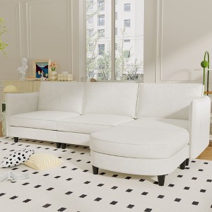 Homy Casa Modern L-Shaped Sectional Sofa with Chaise Lounge and Soft Cushions, for Living Room or Apartment, Beige - 1 of 4