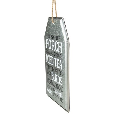 Distressed Silver Metal Outdoor Porch Rules Hanging Wall Decor