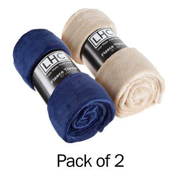 Fleece Throw Blanket-Set of 2-Navy Blue & Sand Plush 60"x50" Blankets- Soft & Cozy for Travel, Outdoor Events &Lounging on the Sofa by Hastings Home