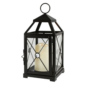 LumaBase Metal Lantern with Battery-Operated Candle - Black Gem - 1 of 4