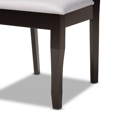 Set of 2 Grey Fabric and Dark Brown Wood Dining Chairs with Cut-Out Back
