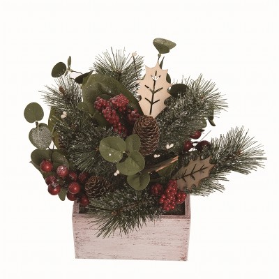 Transpac Artificial Brown Christmas Leaves and Berries Centerpiece