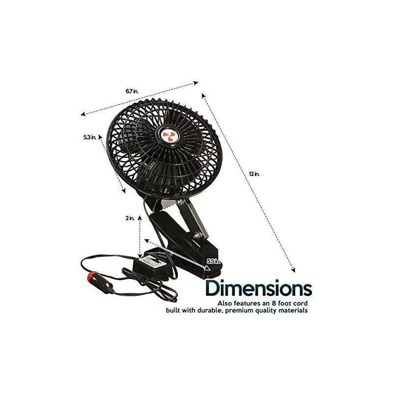 Zone Tech 12V Oscillating Fan - Includes clamp and Screws for Easy Attachment to either the Console or Dash, 4 of 8