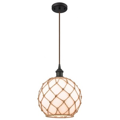 Farmhouse Rope - 1 Light Cord Hung Mini Pendant In Industrial Style-13 Inches Tall and 10 Inches Wide