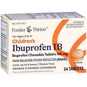 Foster & Thrive Children’s Ibuprofen 100mg Chewable Tablets Orange Fast-Acting Pain and Fever Relief for Kids in Orange Flavor 24 Ct - 1 of 1