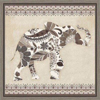 Amanti Art Boho Elephant I Neutral by Wild Apple Portfolio Canvas Wall Art Print Framed 16-in. x 16-in.