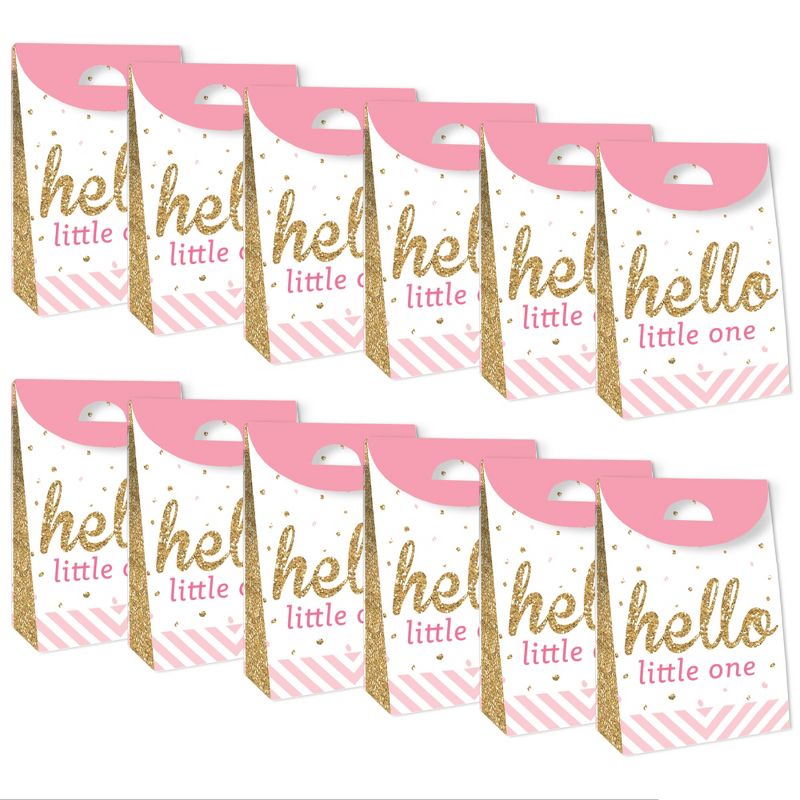 Big Dot of Happiness Hello Little One - Pink and Gold - Girl Baby Shower Gift Favor Bags - Party Goodie Boxes - Set of 12, 5 of 9