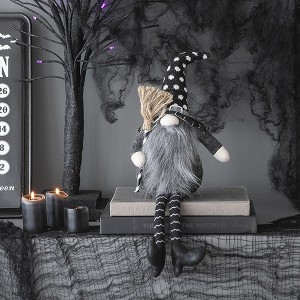 Whisen Fabric Sitting Gnome, Broomstick & Soft Legs, Halloween Decoration - Black & White - 1 of 4