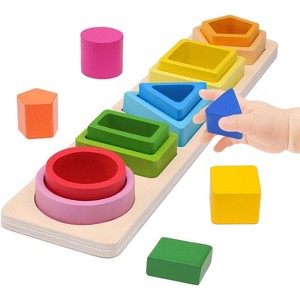 Wooden Shape and Color Sorting Toy, Stacking Montessori Set for Toddlers Ages 1-3 - 1 of 4