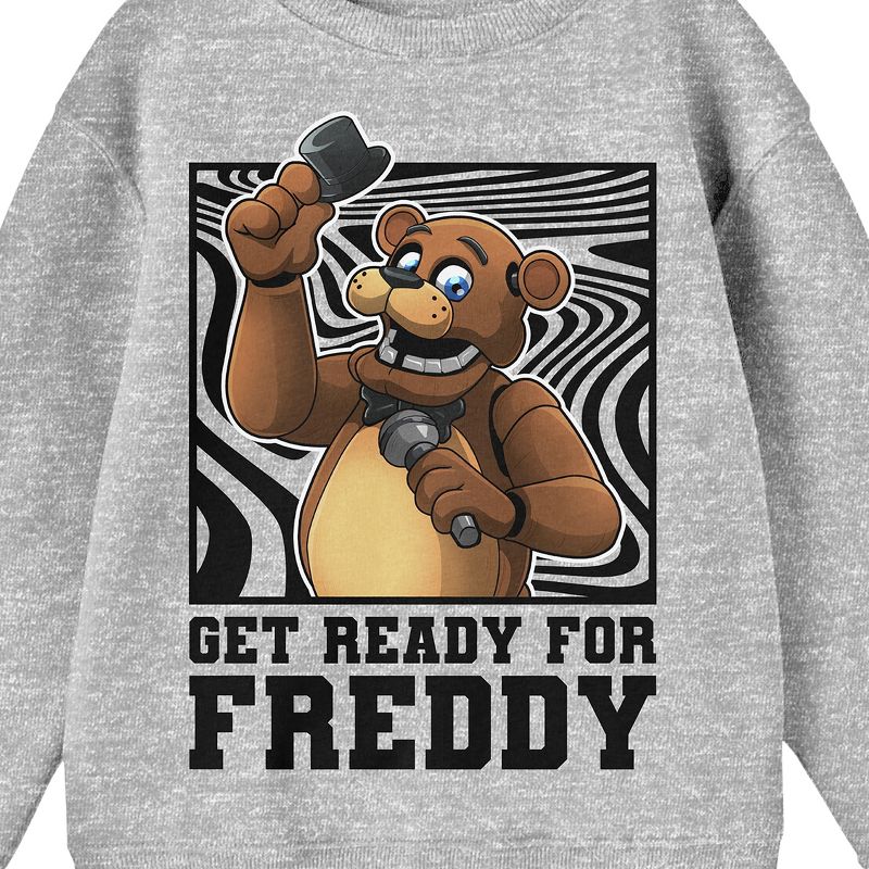Five Nights At Freddy's Get Ready For Freddy Crew Neck Long Sleeve Athletic Heather Youth Boy's Sweatshirt, 2 of 3