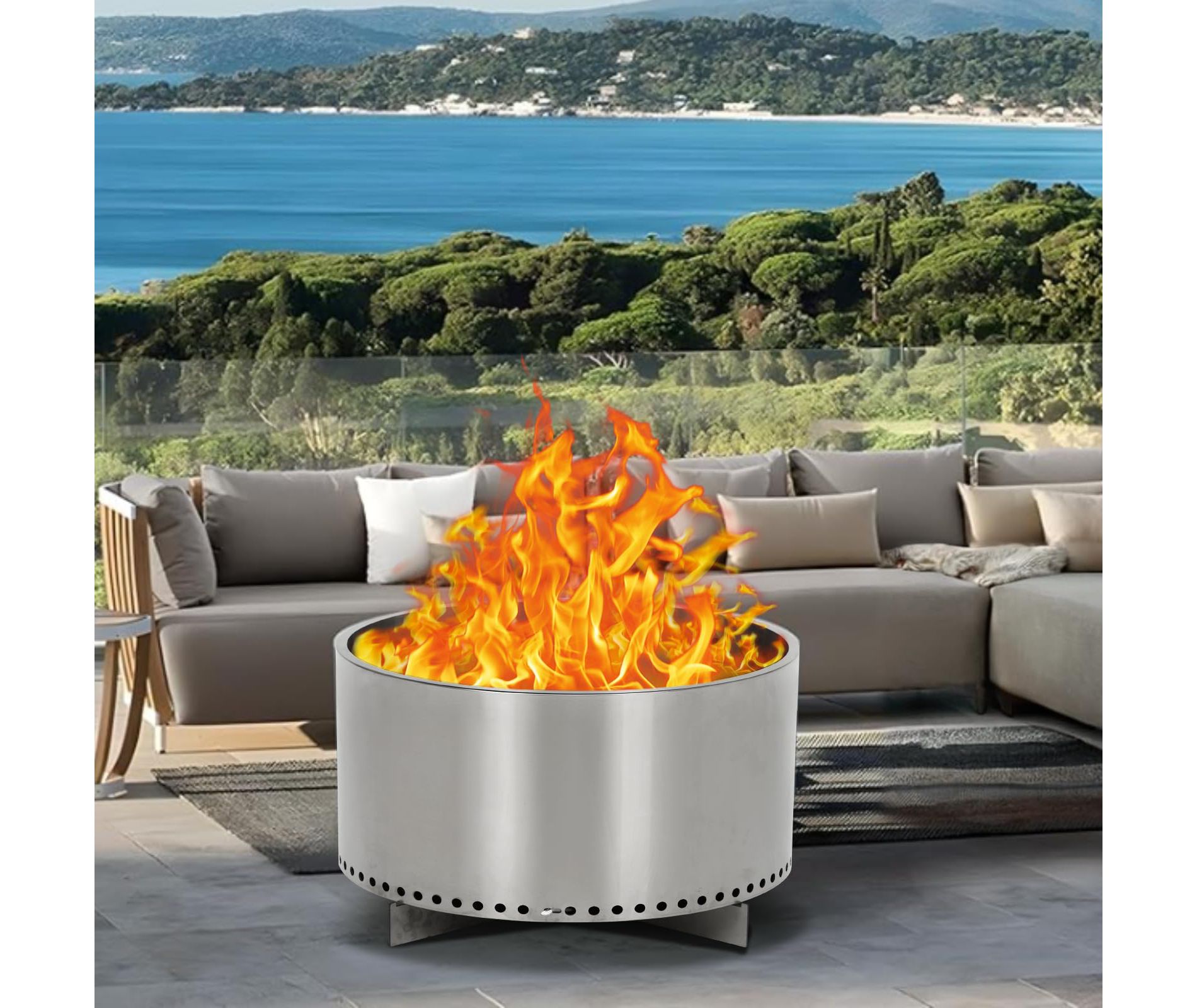 20.5" Smokeless Fire Pit with Air Switch, Wood Burning Portable Stainless Steel Outdoor Firepit with Stand and Ash Pan,Ideal for Camping for Backyard