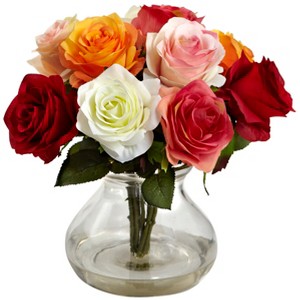 Nearly Natural Rose Arrangement with Vase, Assorted - 1 of 4