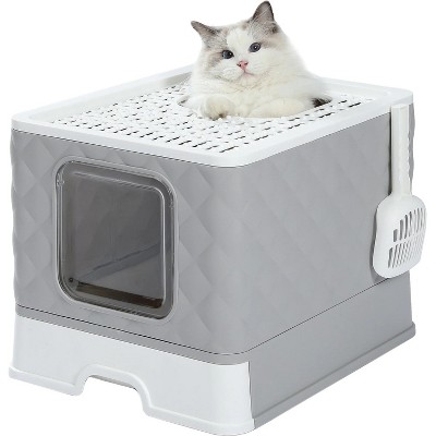 LunaLulinlk Closed cat litter box, large, with lid, drawer style, easy to clean, gray