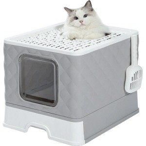 LunaLulinlk Closed cat litter box, large, with lid, drawer style, easy to clean, gray - 1 of 4