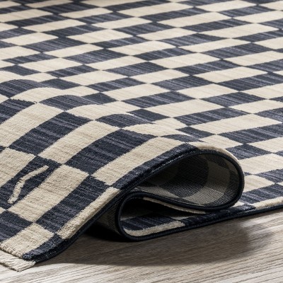 Navy and Beige Geometric Synthetic 8' x 10' Area Rug