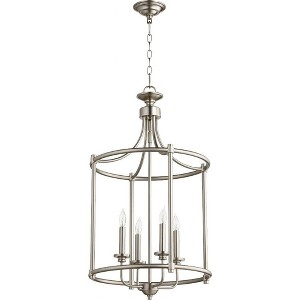 Quorum Lighting Rossington 4-Light Entry Pendant, Satin Nickel, 18 Width, 30 Height - 1 of 1