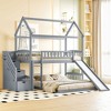 NicBex Twin over Twin Bunk Bed Classic House Shape Loft Bed Pine Frame Bed Frame with Guardrails, Convertible Slide and Storage Stair - 2 of 4