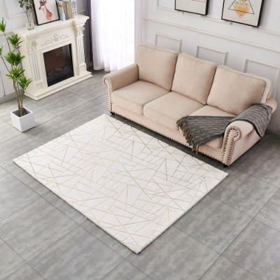 LunaLulinlk Luxury Machine Washable White Geometric Abstract Gold-Gilded Chinchilla Faux Fur Area Rug