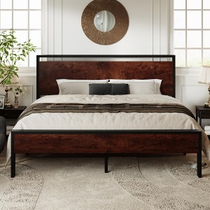 Allewie Platform Bed Frame with Wooden Headboard and Footboard, Heavy Duty 12 Metal Slats Support, No Box Spring Needed, Under Bed Storage, Non-Slip, Noise Free, Easy Assembly - 1 of 4