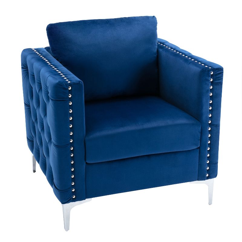 Modern Velvet Armchair Tufted Button Accent Club Chair with Steel Legs-ModernLuxe, 3 of 11