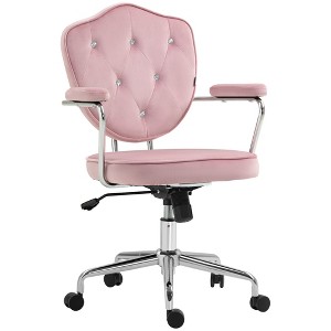 Cute Office Chair, Desk Chair with Button Tufted Velvet-feel Fabric, Swivel Computer Vanity Chair - 1 of 4