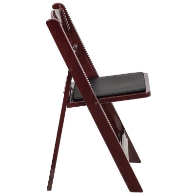 Red Mahogany Resin Folding Chair with Black Vinyl Seat - 4 Pack