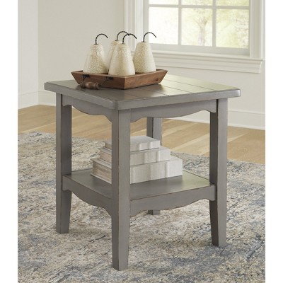 Antique Gray Traditional Square End Table with Storage Shelf