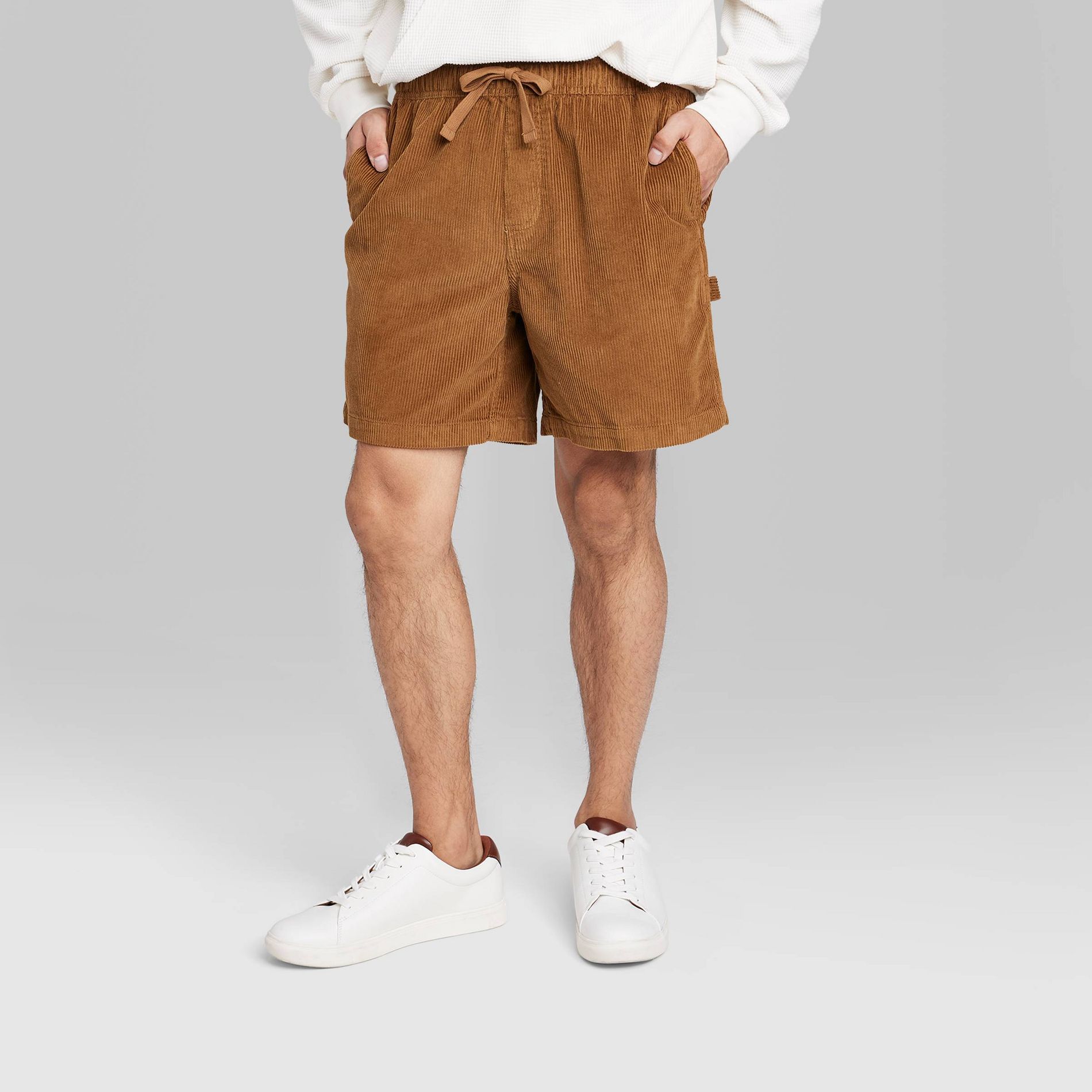 Men's 6.5" Pull-On Shorts - Original Use™ Brown XXL: Cotton, Adjustable Waistband, Side & Back Pockets