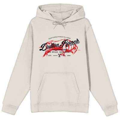 Yellowstone Dutton Ranch Red Bull Long Sleeve Sand Men's Hooded Sweatshirt