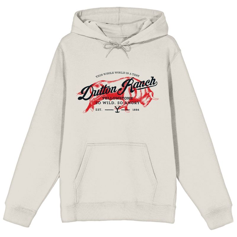 Yellowstone Dutton Ranch Red Bull Long Sleeve Sand Men's Hooded Sweatshirt, 1 of 4