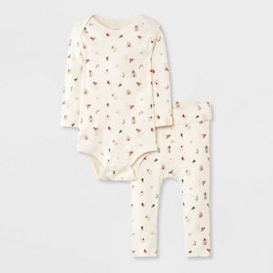 Baby 2pc Peanuts Little Snoopy Christmas Bodysuit and Pants Set - Ivory - 1 of 4