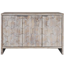 Vynxaria Farmhouse 3-Door Accent Cabinet: Wooden Sideboard Buffet for Living Room, Entryway, Office, Kitchen, and Dining Room in Natural Wood Wash. - 1 of 4