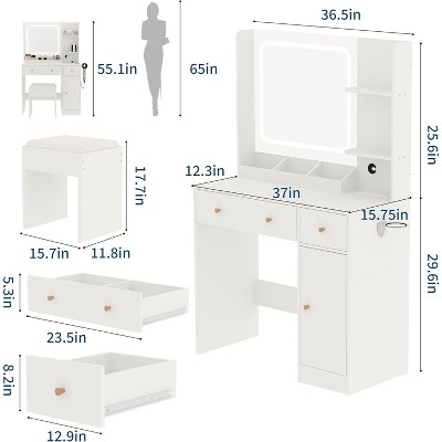 LED Vanity Desk with Mirror, Storage & Chair - 3 Lighting Modes, Adjustable Brightness - Makeup Dressing Table for Women Girls
