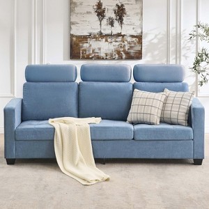 Modern 89” Chenille Sofa with headrests and deep seating. A stylish couch for your living room, bedroom, or apartment. - 1 of 4