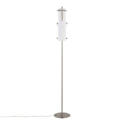 Rhonda Brushed Nickel Dual-Can Floor Lamp with White Shades