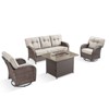 Buenhomino 4PCS PE Rattan Conversation Set with Outdoor Fire Table, Brown Wicker Swivel Patio Chairs with Sofa and Propane Fire Pit Table - 3 of 4