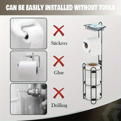 MaseiKar Standing Toilet Paper Holder with Storage，Floor Toilet Tissue Paper Holder Stand，Bathroom Organizer