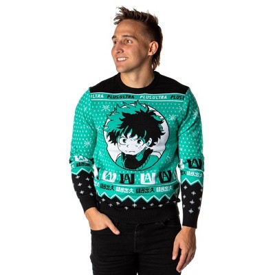 Seven Times Six My Hero Academia Men's Plus Ultra Deku Izuku Midoriya Ugly Sweater Pullover Green