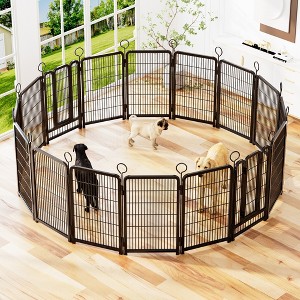KTMBDW 16 Panels Heavy Duty Metal Playpen with Self-Locking Gate, Extra Tall 40" Dog Fence Pet Exercise Pen for Outdoor and Indoor-Large Dogs, Black - 1 of 4
