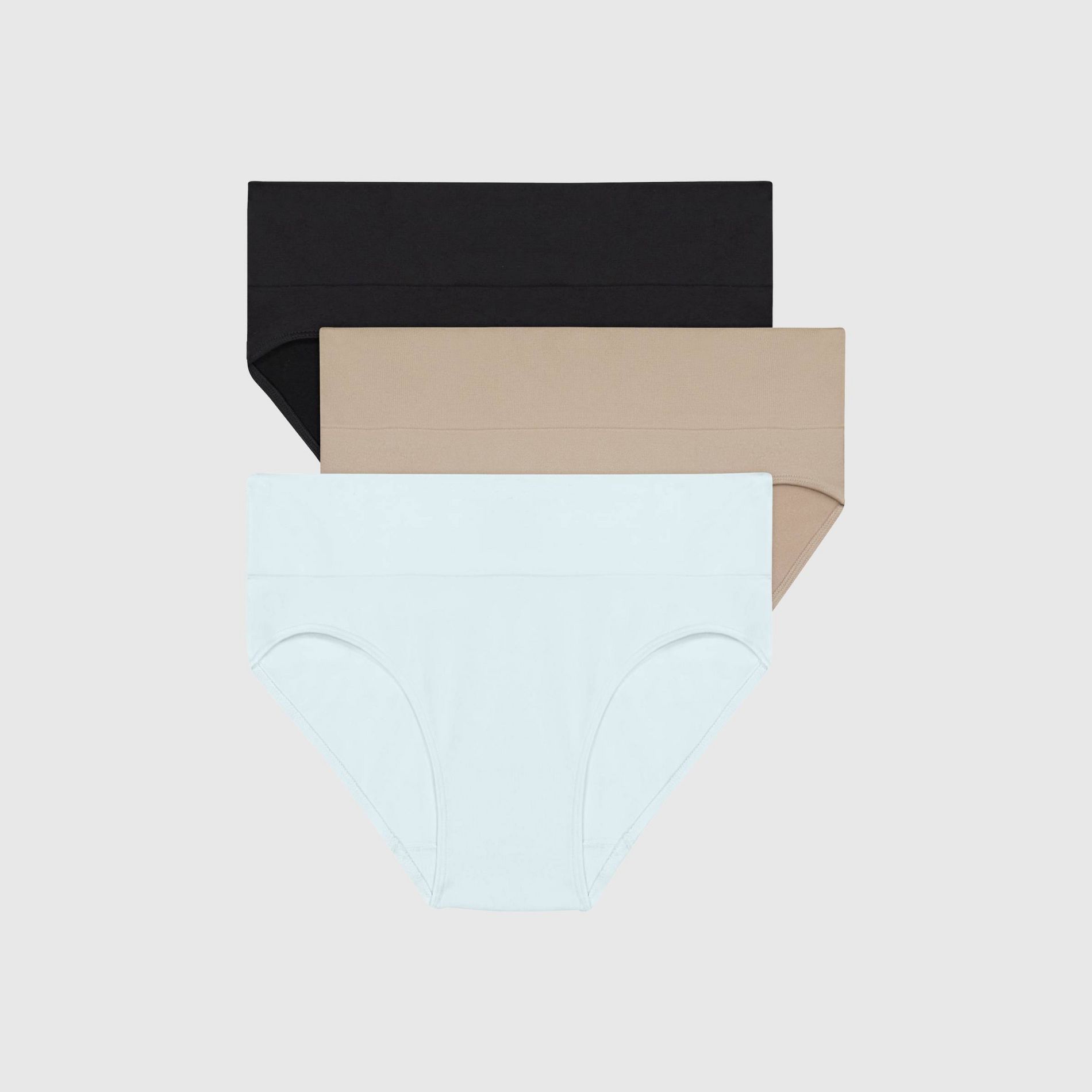 Hanes Premium Women's Smoothing Seamless 3pk Basic High Cut Briefs - Black/Beige 6: Midweight Knit, Full Waistband Elastic, Machine Washable