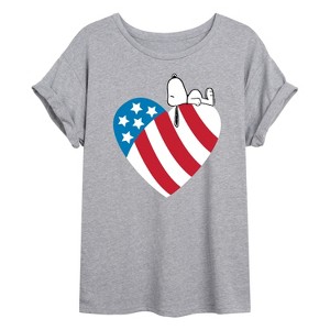 Women's - Peanuts - Snoopy On Flag Heart Oversized Graphic T-Shirt - 1 of 4