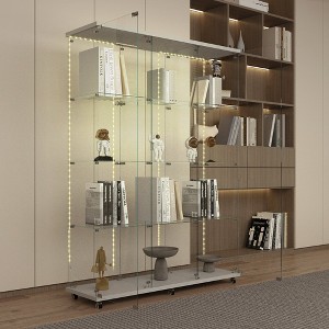 65.28"H Tempered Glass Display Cabinet with Bluetooth LED Light, Lockable Door & Casters for Living Room, Bedroom, Hallway - 1 of 4