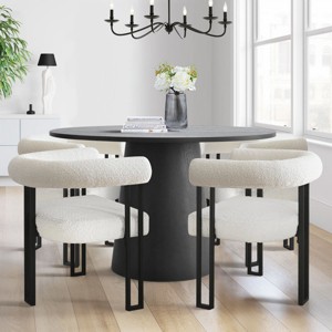 5-Piece Round Pedestal Dining Table Set, 46" Modern Black Dining Table with 4 Upholstered Dining Chairs for Kitchen & Dining Room-Maison Boucle - 1 of 4