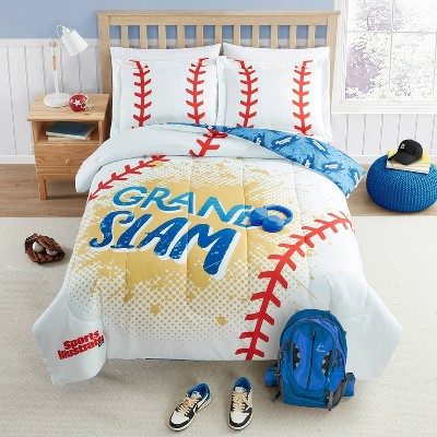 Twin Reversible Baseball Print Microfiber Kids Bedding Set