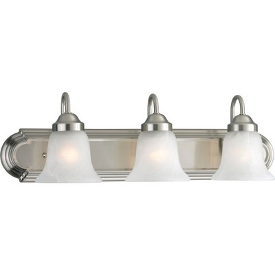 Three-Light Brushed Nickel Alabaster Glass Bath Vanity Light