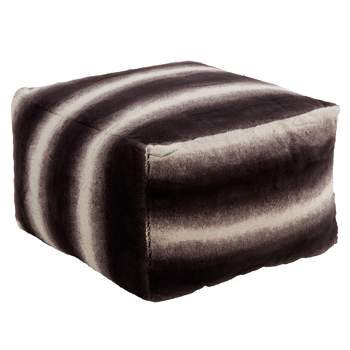 Saro Lifestyle Floor Pouf With Animal Print Faux Fur Design, Black, 20" x 20" x 14"