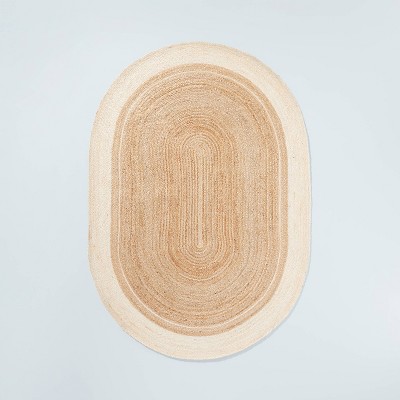 Image of Oval 5'x7' Bordered Color Block Braided Jute Area Rug Cream/Natural - Hearth & Hand™ with Magnolia