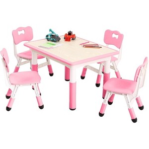 Kids Table and 4 Chairs Set,Multifunctional Desk Set, Height Adjustable, Graffiti Desktop, Easy to Wipe, Ergonomic Design for Ages 2-10 - 1 of 4