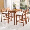 Costway 5 PCS Patio Eucalyptus Wood Bar Set Bar Height Dining Table & 4 Cushioned Chairs - 4 of 4