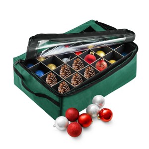 Hastings Home Ornament Storage Box Zippered Lid Organizer with 48 Individual Compartments and Dividers for Christmas Bulbs and Decorations - 1 of 4
